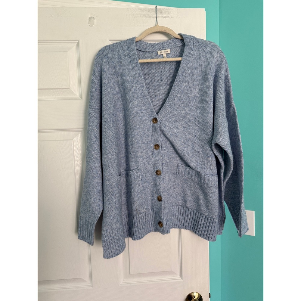 Ella Moss Light Blue Heathered V-Neck Button Front Cardigan Sweater XL